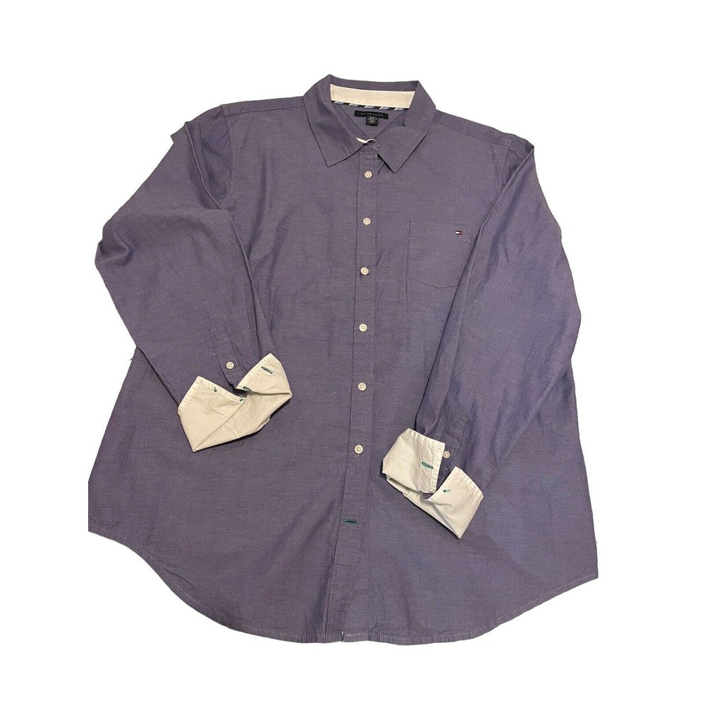 tommy hilfiger blouse women 2xl Lilac With White Contrast Cuffs Button Down